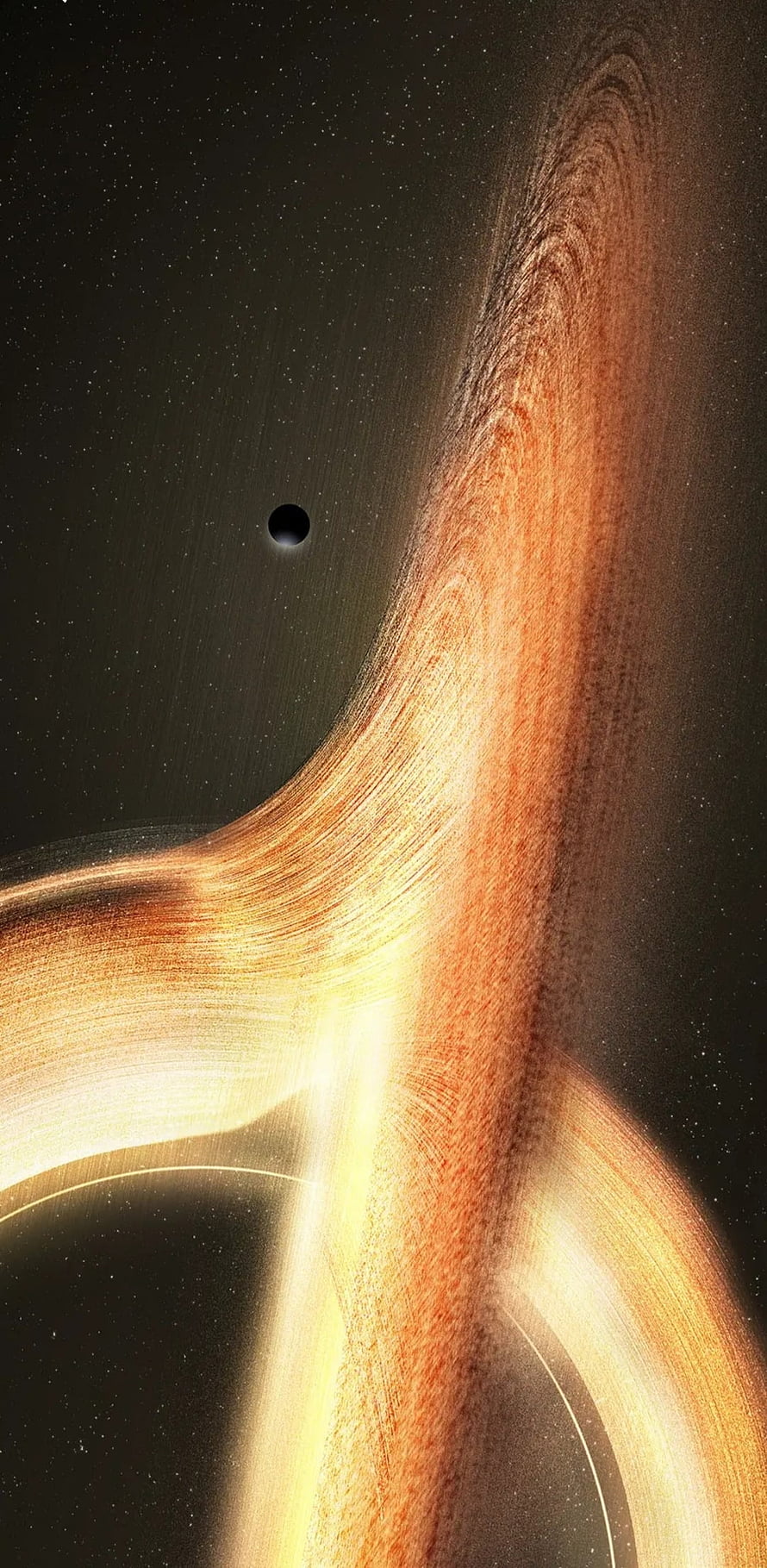 Interstellar Black Hole Gargantua with glowing accretion disk and gravitational lensing in deep space HD phone wallpaper