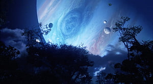 Pandora Planet Skyline with Giant Gas Giant and Moons from Avatar HD wallpaper