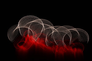 Flowing Wireframe Waves with Red Glow on Black Background HD wallpaper