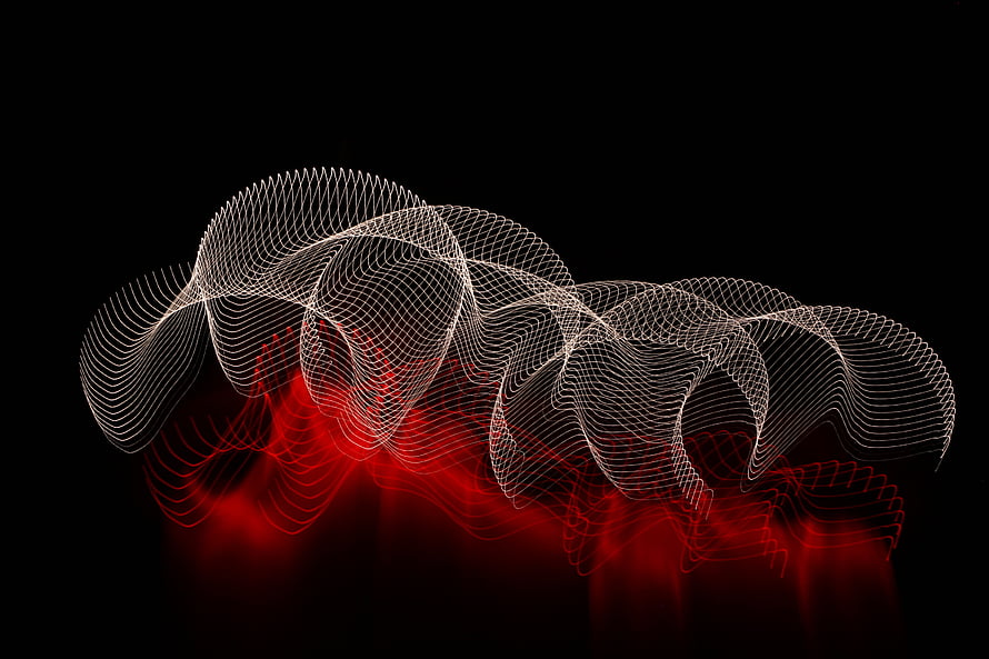 Flowing Wireframe Waves with Red Glow on Black Background HD wallpaper