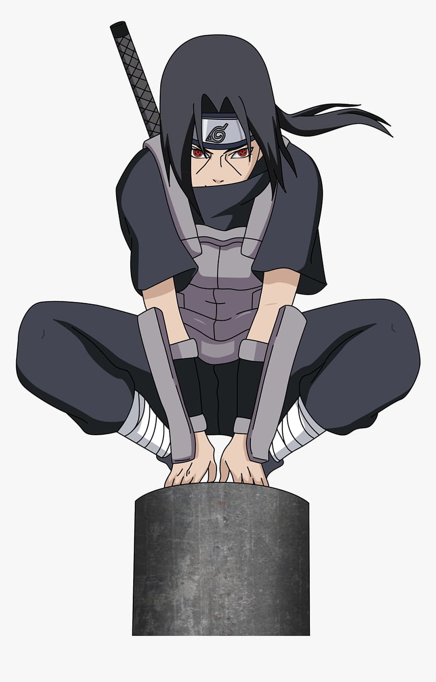 Itachi Uchiha in ANBU Black Ops Gear Crouching on Stone Pillar HD phone wallpaper