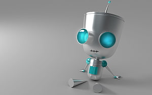 Cute 3D Rendered Robot Character with Cyan Eyes and Metallic Body HD wallpaper