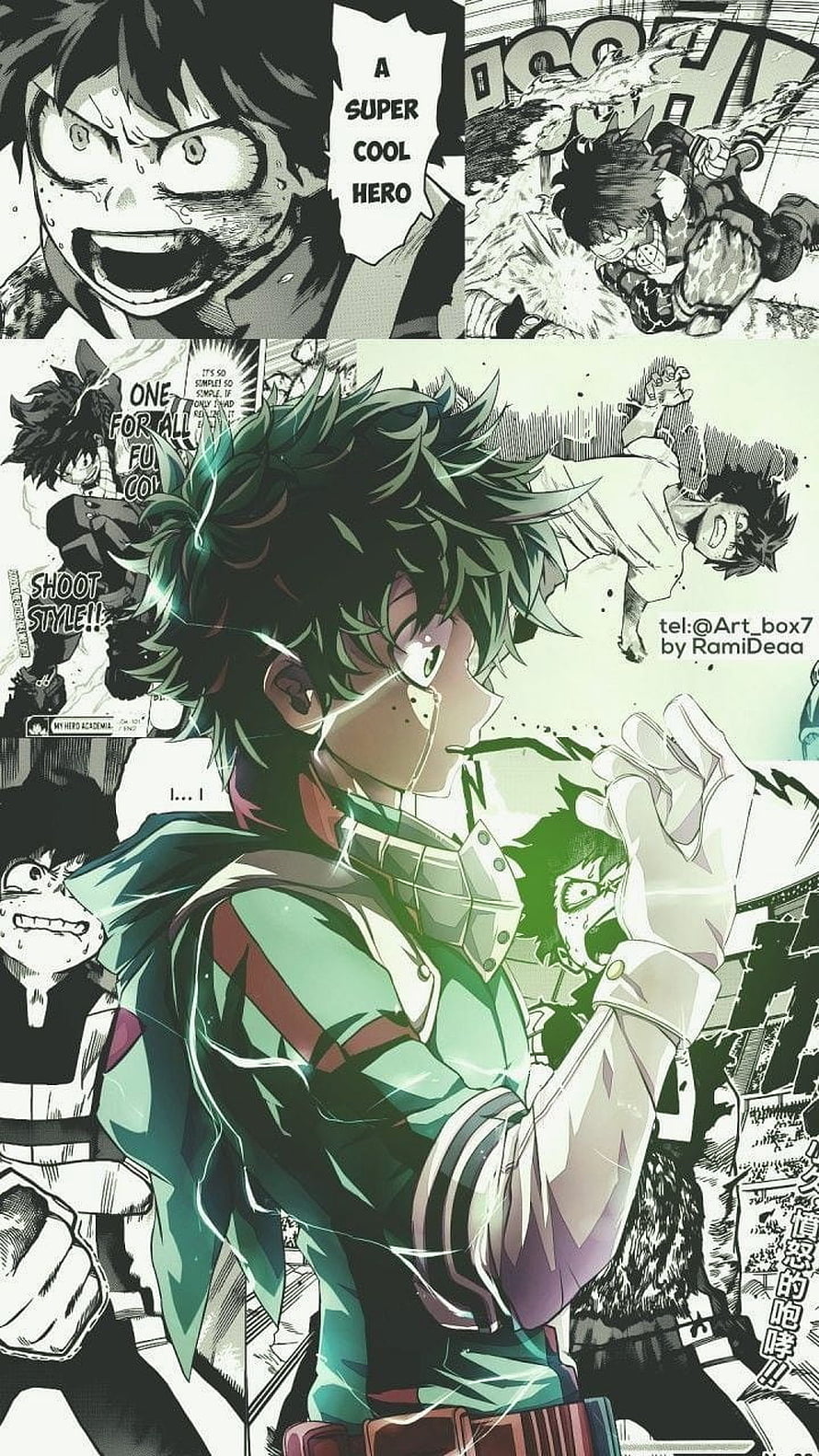 Izuku Midoriya in Hero Costume with Manga Panels from My Hero Academia HD phone wallpaper