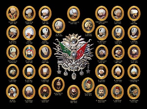 Complete Lineage of Ottoman Sultans with Imperial Emblem and Portraits, Osmanlı Padişahları - Osmanlı Padişahları HD wallpaper