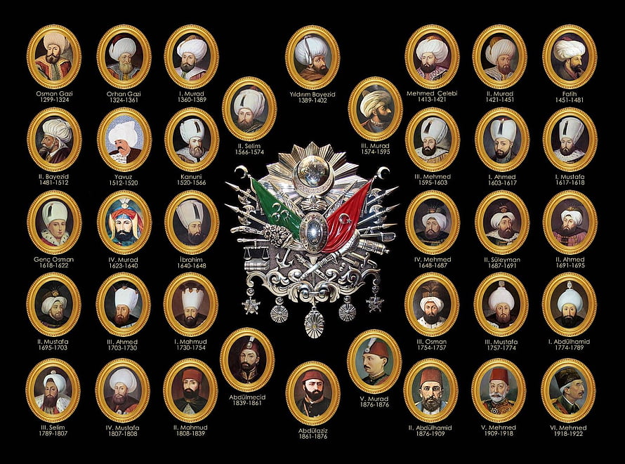 Complete Lineage of Ottoman Sultans with Imperial Emblem and Portraits, Osmanlı Padişahları - Osmanlı Padişahları HD wallpaper