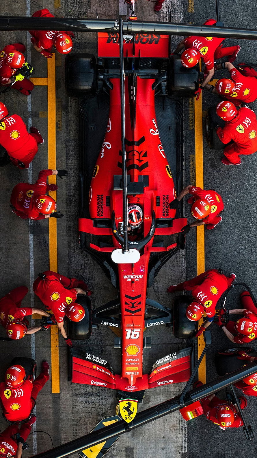 Ferrari F1 Pit Stop Crew Changing Tires on Red Race Car HD phone wallpaper