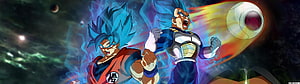 Goku and Vegeta Super Saiyan Blue Anime Battle Scene with Energy Blast HD wallpaper