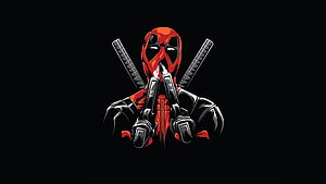 Deadpool Vector Illustration with Crossed Swords and Dual Pistols on Black Background HD wallpaper