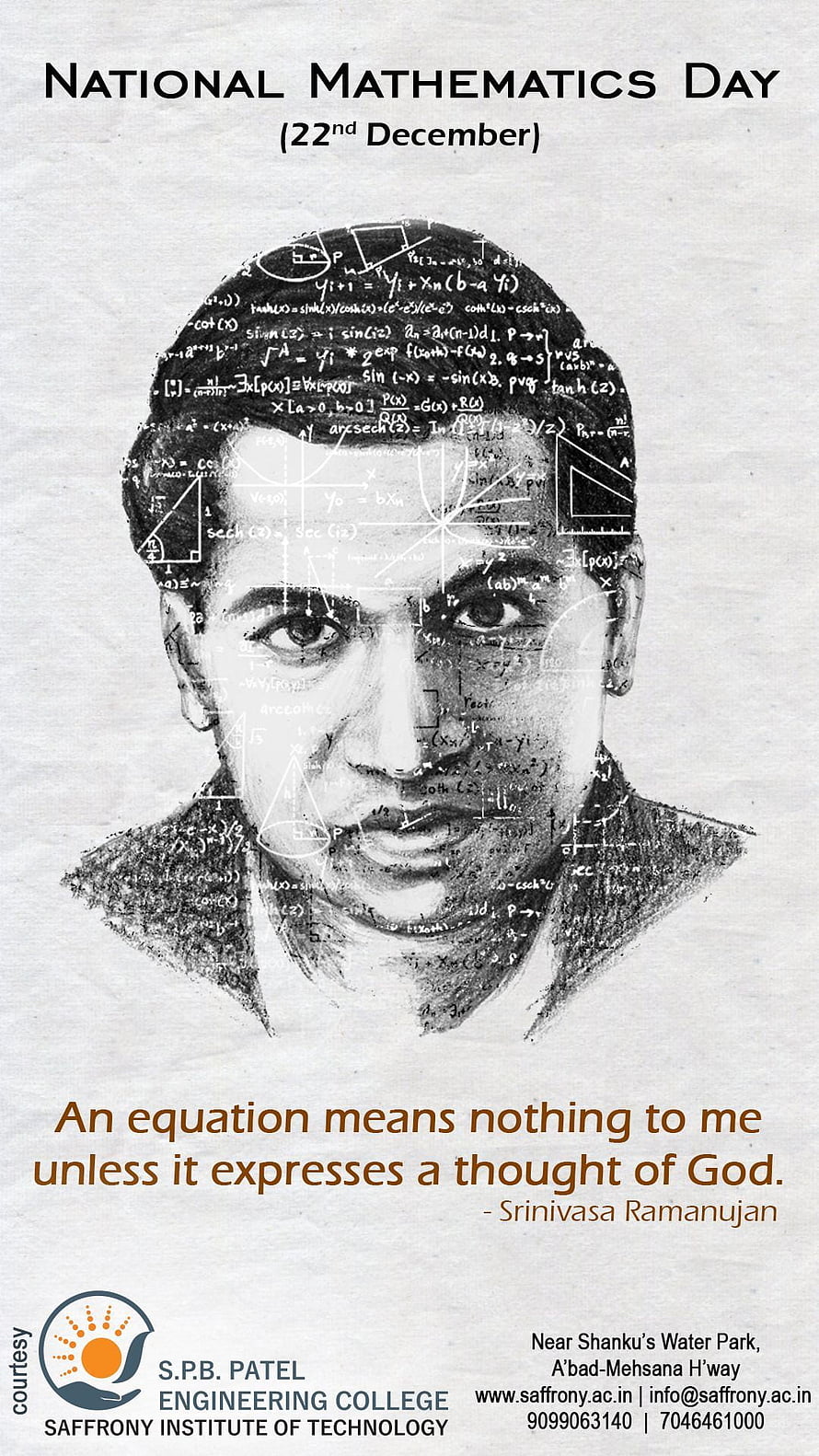 Srinivasa Ramanujan Portrait with Mathematical Equations for National Mathematics Day HD phone wallpaper