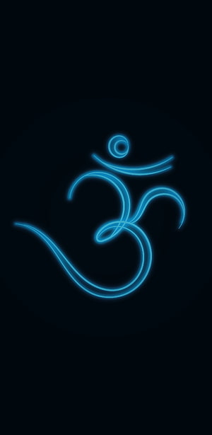 Glowing Blue Neon Om Symbol on Dark Background HD phone wallpaper