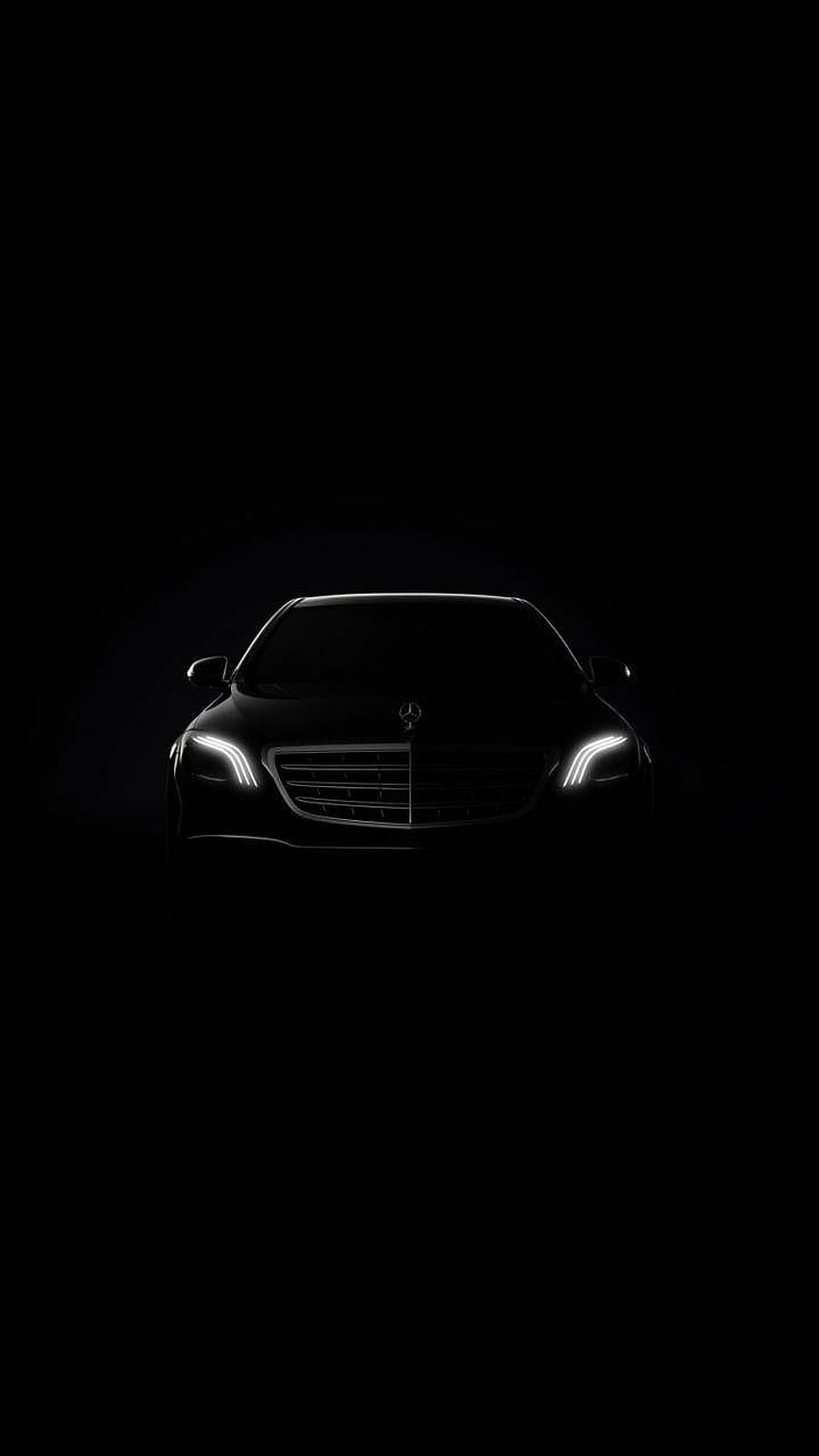 Mercedes-Benz S-Class Front View with Illuminated Headlights in Dark Night Setting HD phone wallpaper