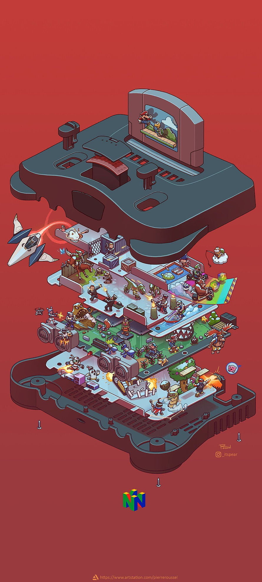 Nintendo Switch Exploded View Artwork Featuring Retro Gaming Scenes and Characters HD phone wallpaper