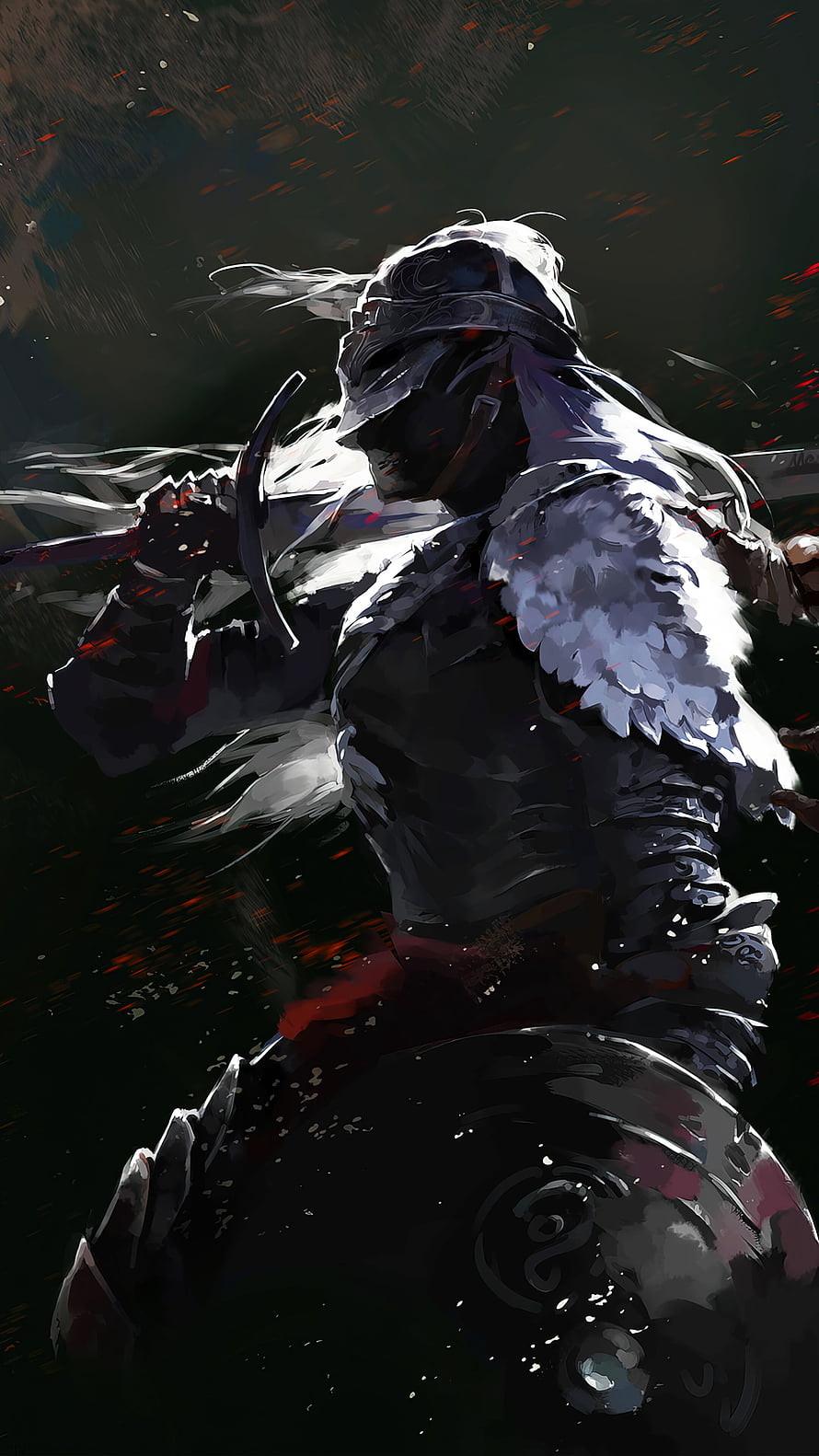 Elden Ring Knight in Dark Armor with Fur Cloak and Sword in Dramatic Digital Art HD phone wallpaper