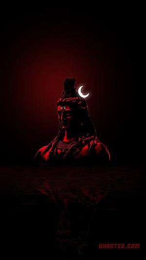 Dark Red Shiva Wallpaper with Crescent Moon and Water Reflection HD phone wallpaper