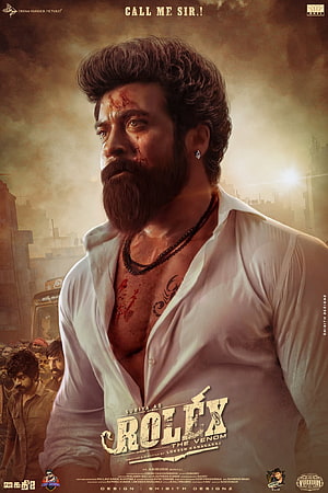 Suriya as Rolex in The Venom movie poster, intense bearded character with blood and tattoo HD phone wallpaper