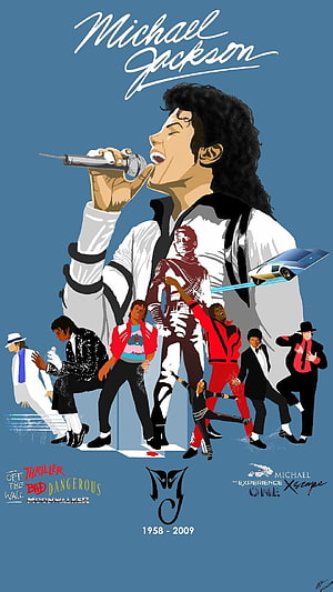 Michael Jackson Tribute Collage Featuring Thriller, Bad, Dangerous, and Moonwalker Eras HD phone wallpaper