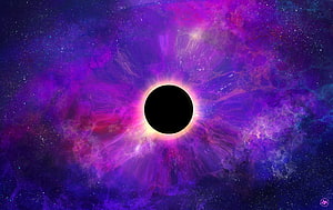Mystical Black Hole in Vibrant Purple and Pink Cosmic Nebula Space Art HD wallpaper