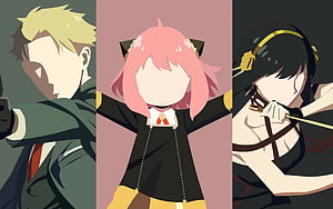 Spy x Family Trio Character Art with Anya Forger and Loid Forger in Minimalist Style HD wallpaper