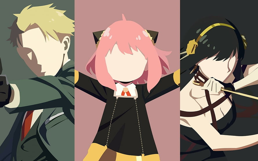 Spy x Family Trio Character Art with Anya Forger and Loid Forger in Minimalist Style HD wallpaper