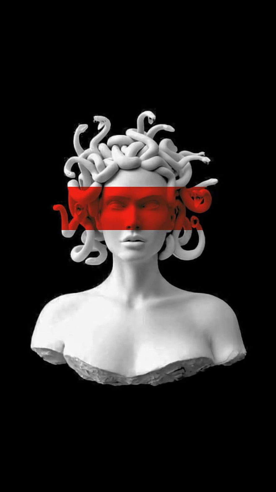 White Marble Medusa Bust With Red Glowing Eyes And Snake Hair On Black Background HD phone wallpaper