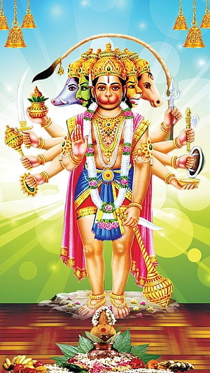 Lord Hanuman Panchmukhi Five Faces Hindu God Wallpaper, Panchmukhi Hanuman, Hanuman Ji, bajrangbali HD phone wallpaper
