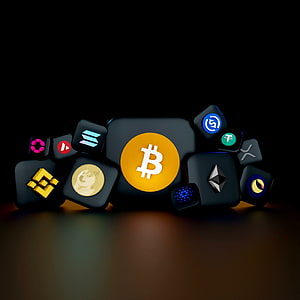 3D Render of Bitcoin and Major Cryptocurrency Logos on Dark Background HD phone wallpaper