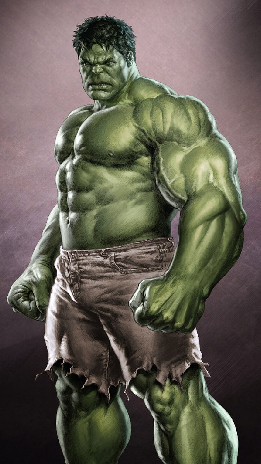 Hulk Concept Art: Muscular Green Giant in Tattered Shorts HD phone wallpaper
