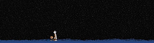 Pixel Art Night Sky with Two Small Characters Standing on a Blue Horizon HD wallpaper