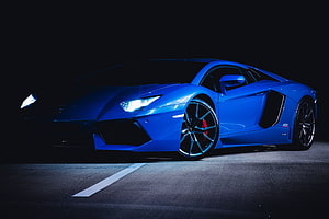 Blue Lamborghini Aventador Superleggera in Dramatic Nighttime Studio Lighting HD wallpaper
