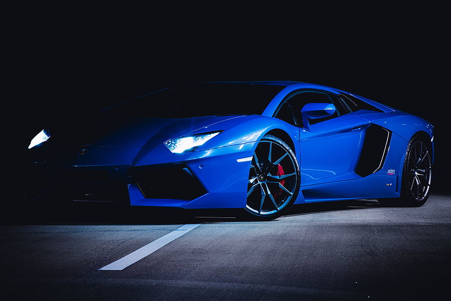 Blue Lamborghini Aventador Superleggera in Dramatic Nighttime Studio Lighting HD wallpaper
