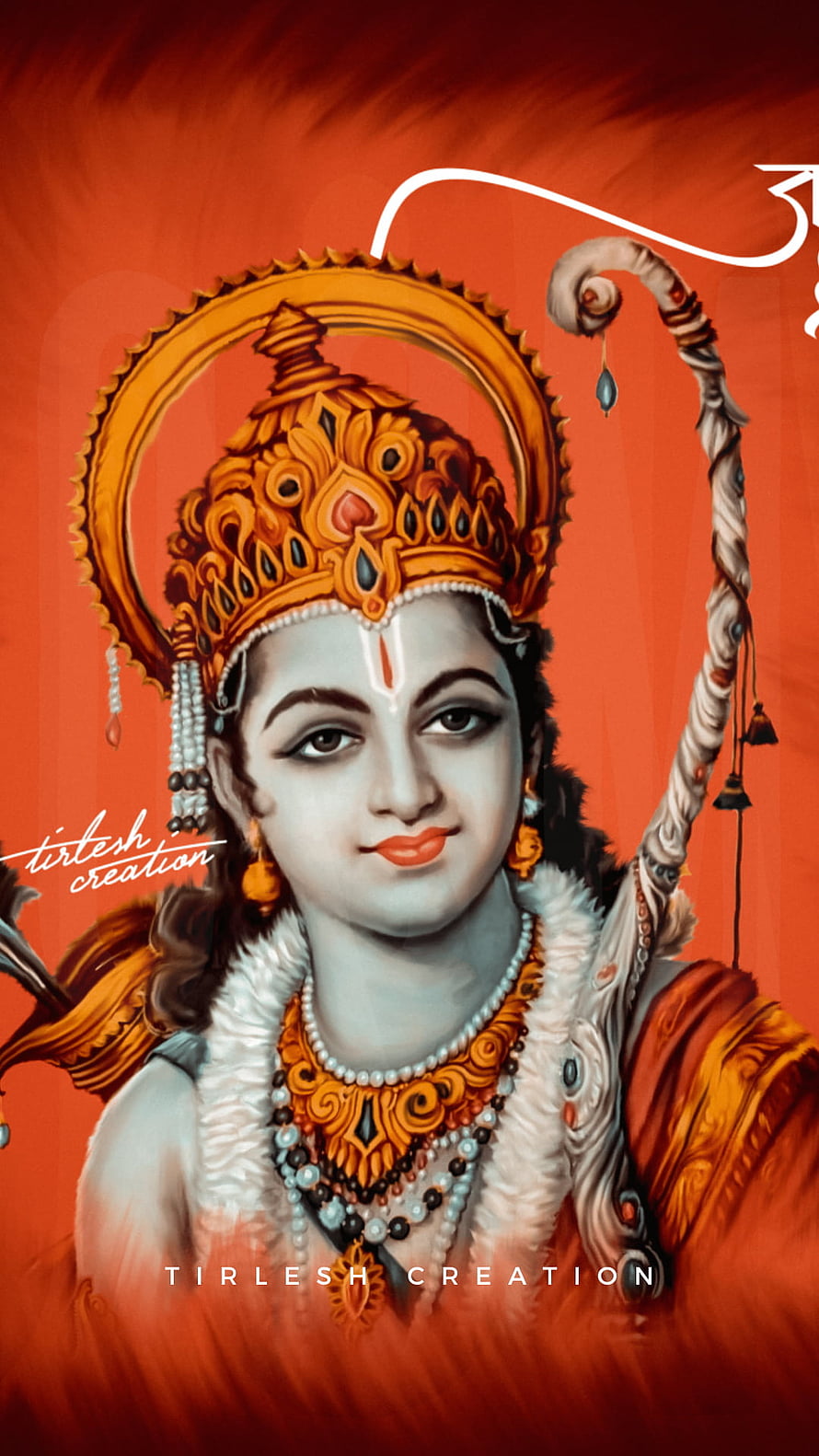 Lord Hanuman Digital Art Portrait With Golden Crown And Mace, Shri Ram, ayodhya, art, sitaram, modi, shriram HD phone wallpaper