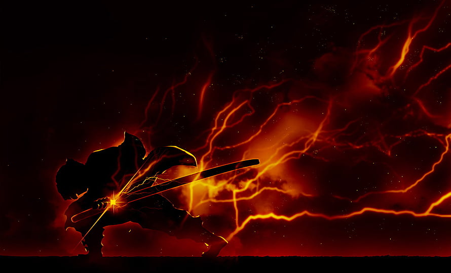 Zenitsu Agatsuma Demon Slayer Anime Character Silhouette with Lightning Effect HD wallpaper