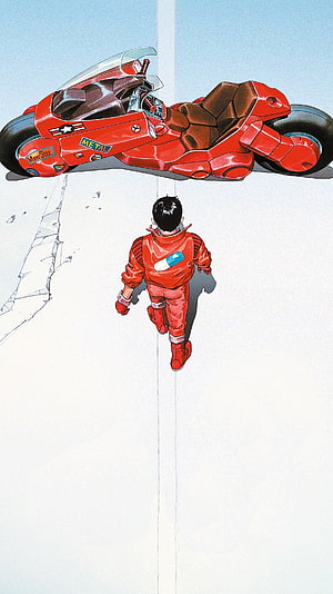 Akira Kaneda Riding Red Motorcycle Anime Artwork HD phone wallpaper