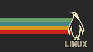 Linux Tux Penguin Retro Minimalist Wallpaper with Colorful Horizontal Stripes HD wallpaper
