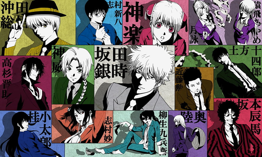 Gintama Ensemble Cast Character Grid Wallpaper HD wallpaper