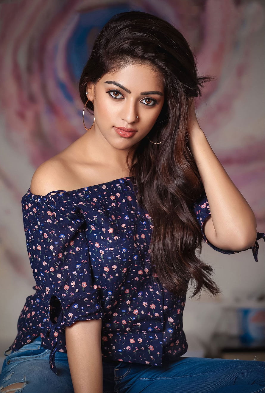 Anu Emmanuel Portrait in Off-Shoulder Floral Top and Denim HD phone wallpaper