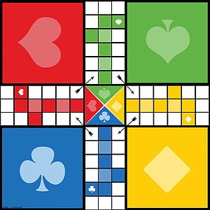 Ludo Board Game Layout with Four Colored Paths and Central Dice Area HD phone wallpaper