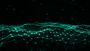 Glowing Turquoise Digital Network Mesh Over Dark Terrain HD wallpaper