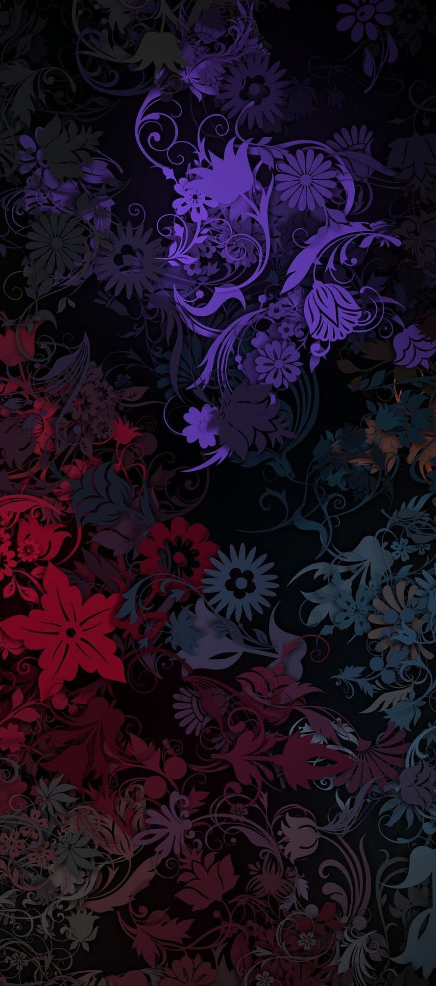 Dark Abstract Floral Wallpaper With Purple And Red Silhouettes HD phone wallpaper