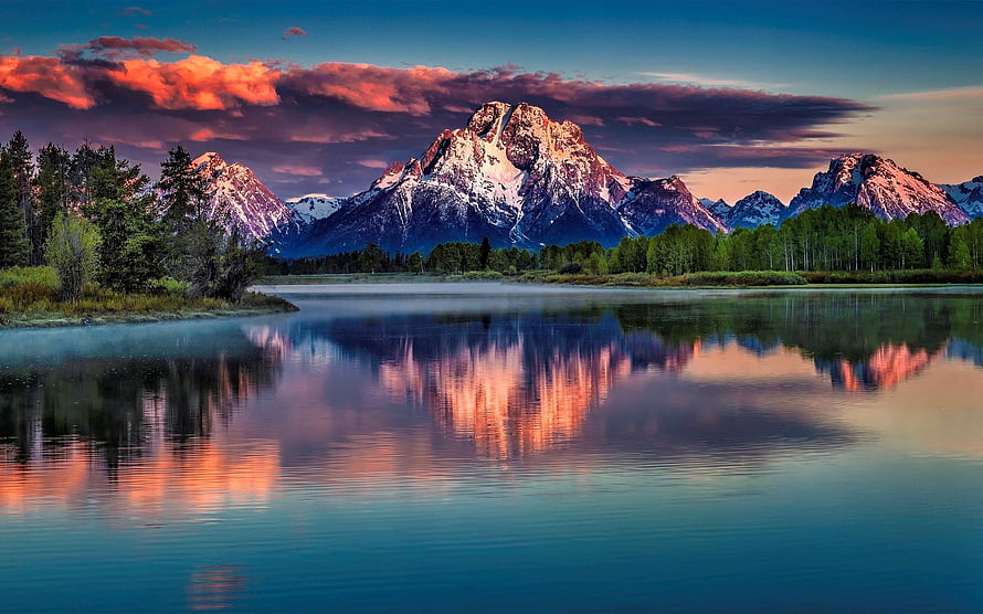 Grand Teton National Park Sunset Reflection on Snake River HD wallpaper