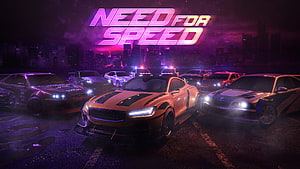 Need For Speed Neon Night Racing Scene With Modified Supercars And City Skyline HD wallpaper