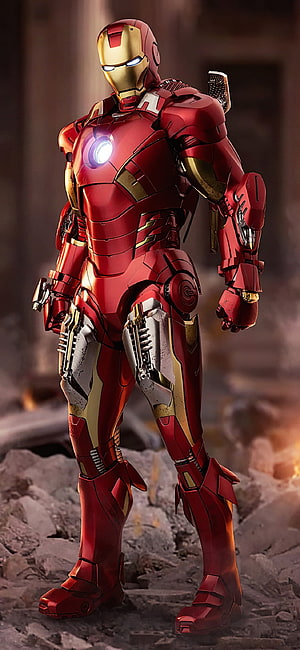 Iron Man Mark 85 Armor Standing in a Ruined Battlefield with Glowing Arc Reactor, Top 85 Best Iron Man ( + ), Iron Man HD phone wallpaper