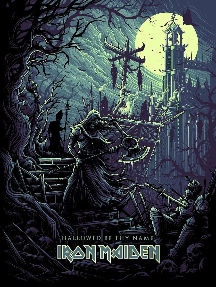 Iron Maiden Hallowed Be Thy Name Dark Fantasy Skull Warrior Illustration HD phone wallpaper