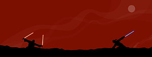 Star Wars Lightsaber Duel Silhouettes Against Red Sky HD wallpaper