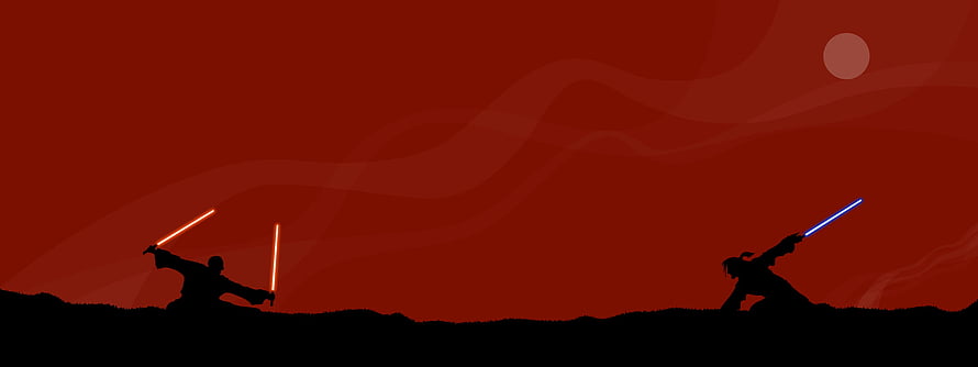Star Wars Lightsaber Duel Silhouettes Against Red Sky HD wallpaper