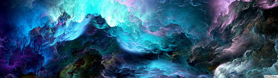 Abstract Digital Art Featuring Swirling Neon Blue and Purple Clouds HD wallpaper