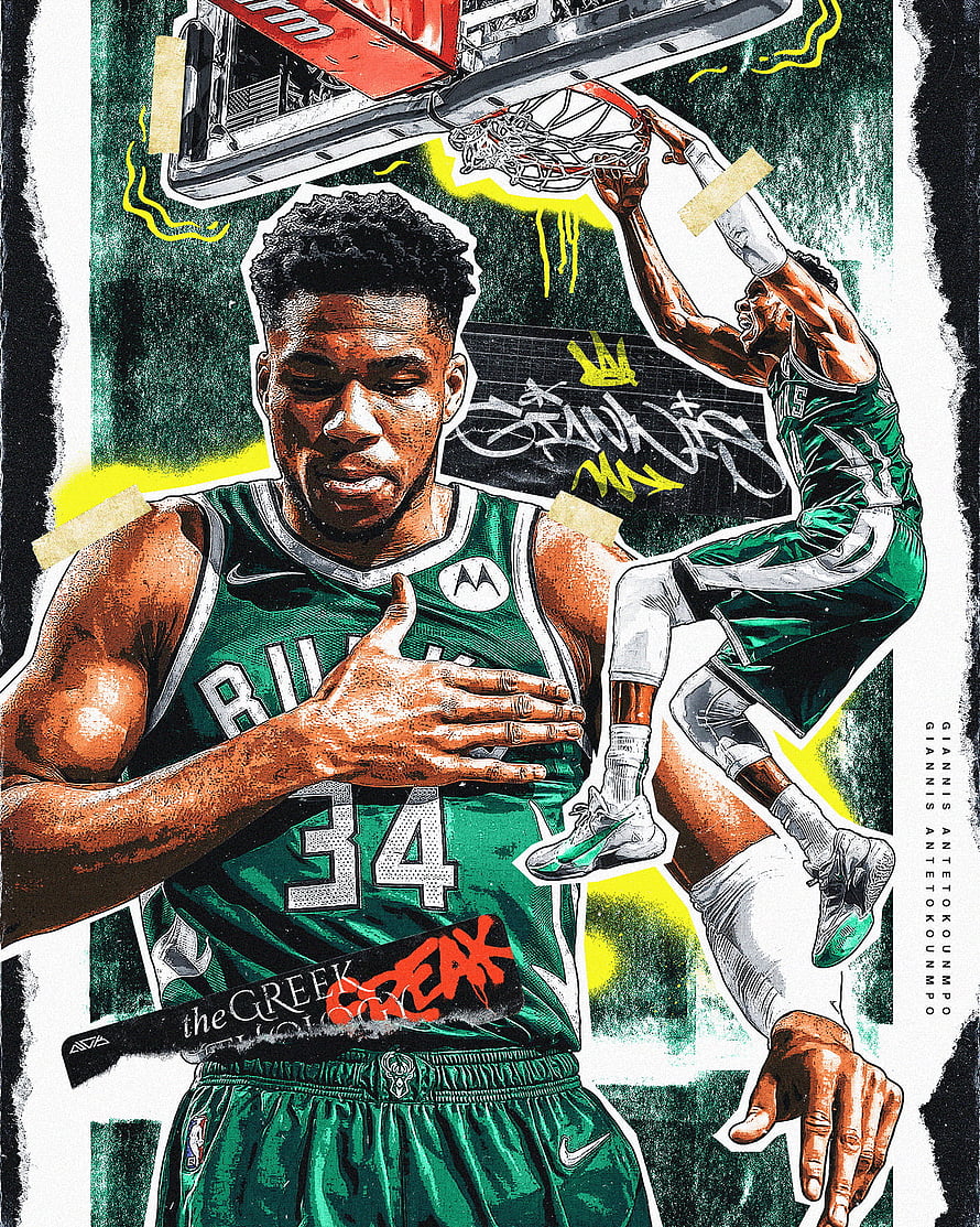Giannis Antetokounmpo Milwaukee Bucks Basketball Player Artwork HD phone wallpaper