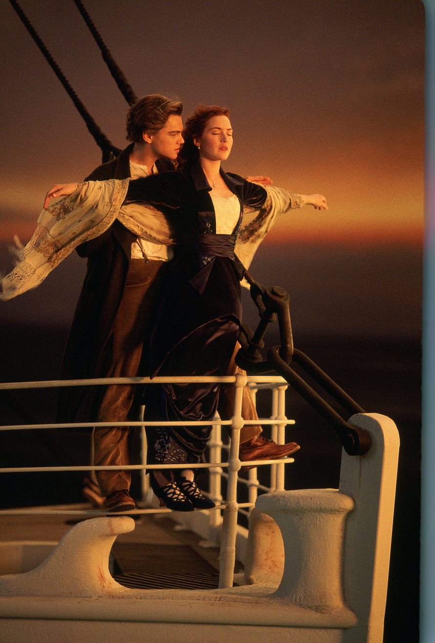 Jack and Rose Titanic Movie Scene Sunset Ship Deck Wallpaper HD phone wallpaper