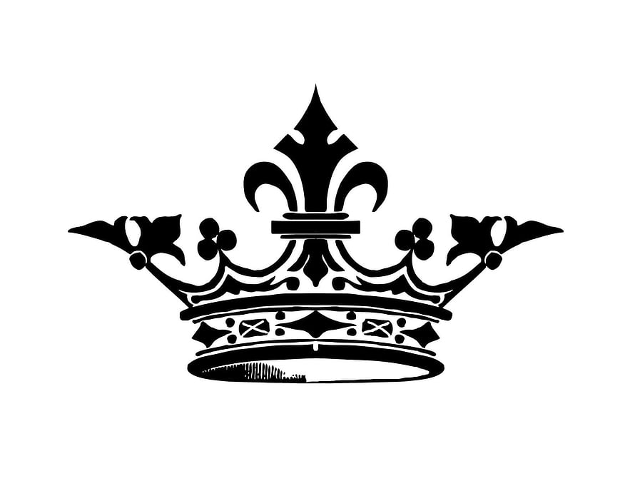 Black and White Royal Crown Emblem with Fleur-de-lis Ornament HD wallpaper