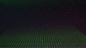 Retro Synthwave Green Grid Horizon Against Starry Night Sky HD wallpaper